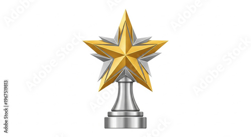 A shiny gold and silver star trophy on a pedestal base illustration