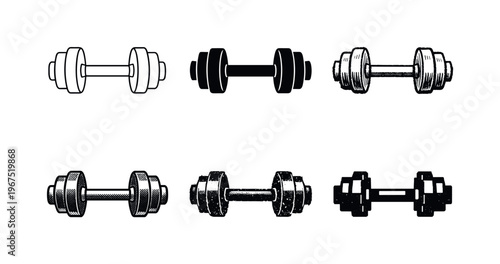 Solid metal dumbbell with weighted plates on both ends and a central grip handle, used for strength training and muscle building