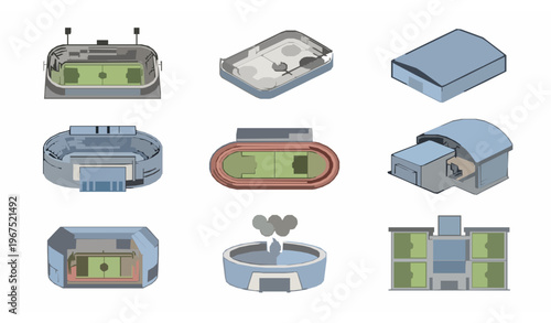 sport, arena, stadium, olympic, venue, facility, field, court, building, center, complex, architecture, icon, icons, vector, set, collection, minimal, simple, clean, design, infographic, web, ui, symb