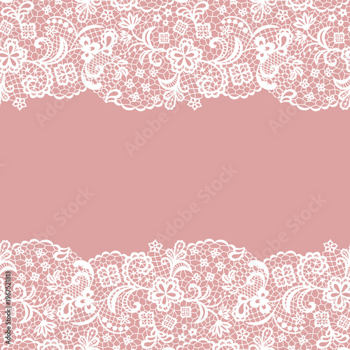 White Lace Border on pink Background.