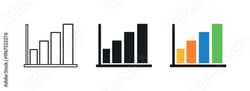 Performance evaluation concept illustrated by matching bar chart icons aligned horizontally with identical column proportions and