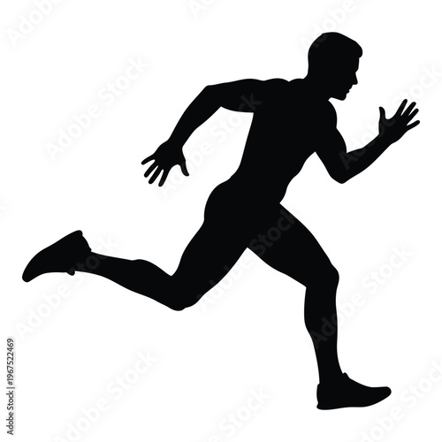 Runner silhouette sprinting with track and field with white background