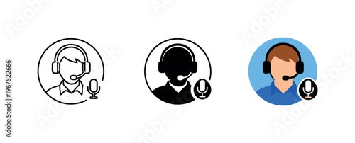Customer Agent Icons. Inside helpdesk communication context identical customer agent avatar with microphone icons appear arranged