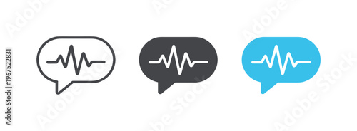 Within support operations environment context identical speech bubble with waveform icons appear arranged left to right with