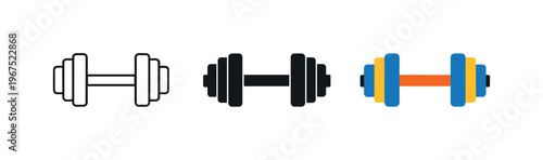 Active training concept illustrated by matching dumbbell icons aligned horizontally with identical weight plate proportions and