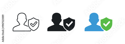 Within digital login environment context identical user profile with shield icons appear arranged left to right with consistent
