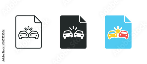 During claim scenario identical accident report document icons appear arranged left to right with consistent paper outline and