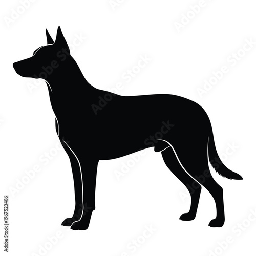 Black silhouette of a large dog standing with pet owner with animal lover