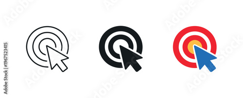 Within campaign analytics landscape context identical target with cursor click icons appear arranged left to right with