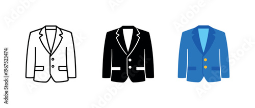 Business Suit Icon Trio. Professional wardrobe concept illustrated by matching business suit jacket icons aligned horizontally