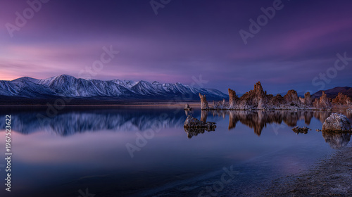Snow-Capped Mountains Reflected in a Serene Alpine Lake at Dusk