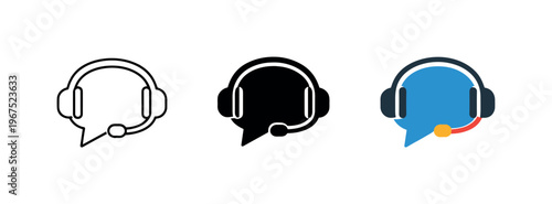 Customer support concept illustrated by matching speech bubble with headset icons aligned horizontally with identical rounded
