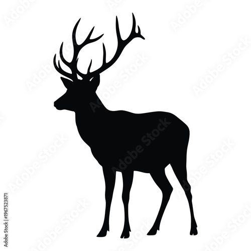 Black silhouette of a majestic stag with large antlers with forest dweller with animal kingdom