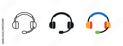 Customer assistance hub concept illustrated by matching headset with microphone icons aligned horizontally with identical ear cup