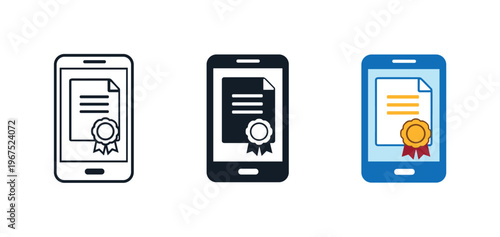 Minimal Legal Icons. Within remote compliance environment context identical smartphone with legal document icons appear arranged