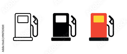 Within highway travel context identical fuel pump icons appear arranged left to right with consistent nozzle curve and