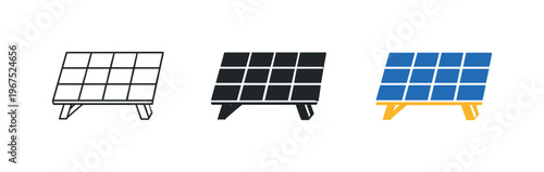 Sustainable power concept illustrated by matching solar panel icons aligned horizontally with identical rectangular grid surface