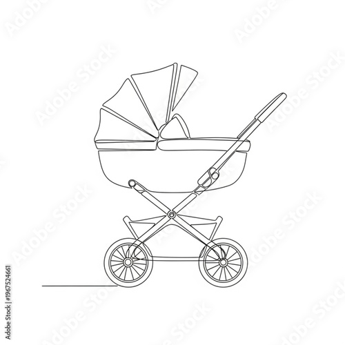 Baby Stroller Illustration with Wheels and Handle.