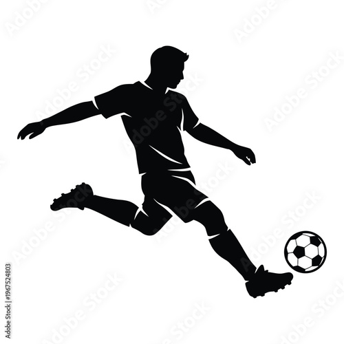 Soccer player kicking ball in action silhouette with world cup