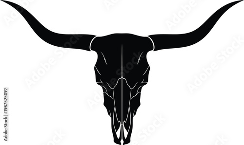 Rustic Longhorn Bull Skull Western Silhouette Emblem Illustration