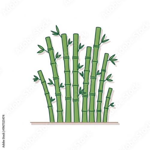 Bamboo Stems with Leaves Illustration.