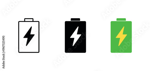 Within sustainable building technology context identical battery with lightning bolt icons appear arranged left to right with