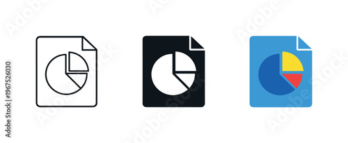 Within corporate finance environment context identical pie chart with document icons appear arranged left to right with