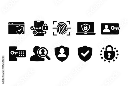 Collection of security and privacy icons representing digital protection and access control