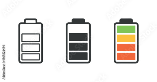 Within sustainability tracking system context identical battery level indicator icons appear arranged left to right with