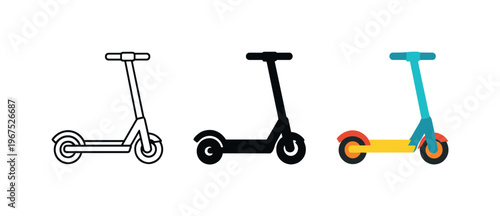 Intelligent transport concept illustrated by matching electric scooter icons aligned horizontally with identical deck length and