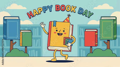 Book cartoon in train station