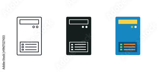 Integrated technology concept illustrated by matching computer server tower icons aligned horizontally with identical rectangular