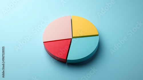 A vibrant pie chart with four distinct segments in shades of pink, red, yellow, and blue. This colorful representation highlights data divisions beautifully against a soft blue backdrop Free Download A vibrant pie chart with four distinct segments in shades of pink, red, yellow, and blue. This colorful representation highlights data divisions beautifully against a soft blue backdrop - GFXLoad