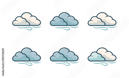 Concept illustrating overcast atmosphere through a clustered cumulus formation with gentle curved edges and a faint breeze line