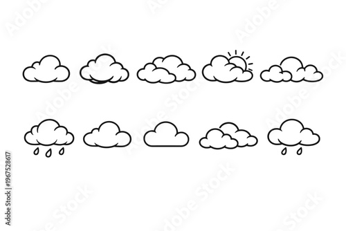 Collection of simple cloud icons representing various weather conditions