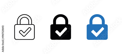 Within security administration workflow context identical lock with checkmark icons appear arranged left to right with consistent