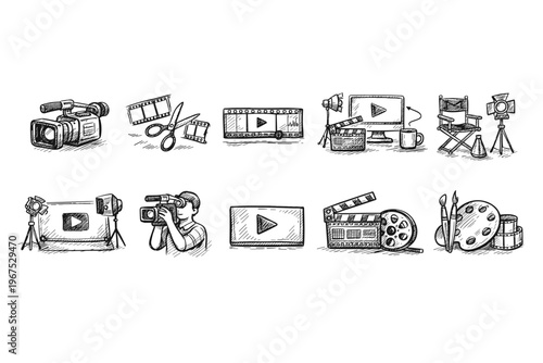 Creative video production elements in a hand-drawn style