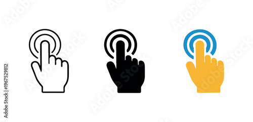 Within intuitive interface environment context identical hand with touchscreen tap icons appear arranged left to right with