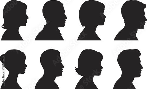 silhouette head profiles set of eight diverse human side views