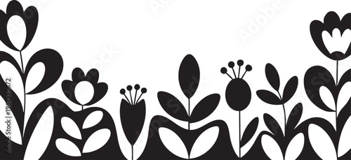 Abstract Floral Garden Silhouette Scandi Style Border