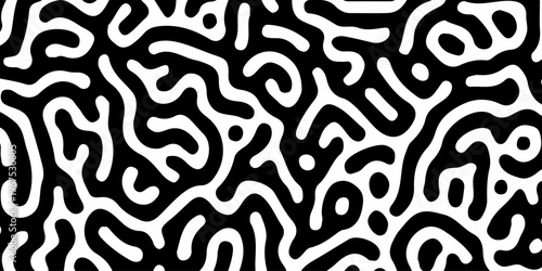 Abstract black and white organic turing pattern background, seamless reaction diffusion texture, liquid maze backdrop