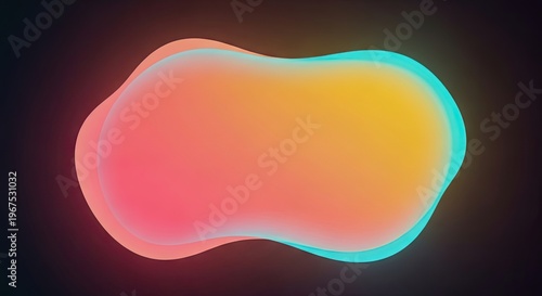 Abstract Vibrant Gradient Liquid Shape on Dark Background, Modern Glassmorphism Graphic Element