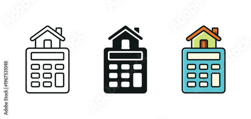 Within residential lending process context identical calculator with house icons appear arranged left to right with consistent