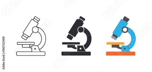 Microscope Icon Variations. Clinical testing concept illustrated by matching microscope icons aligned horizontally with identical