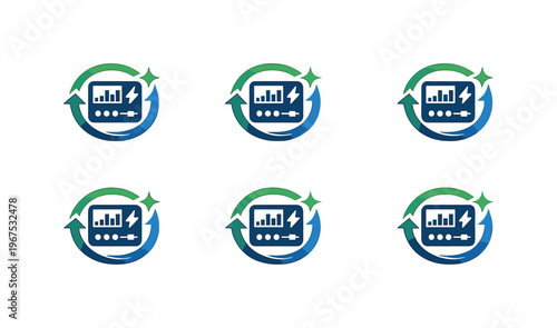 Emblem communicating intelligent monitoring of resource expenditure formed by a compact control panel silhouette integrated with