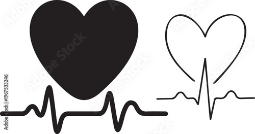 Heartbeat and heart symbol with ekg line
