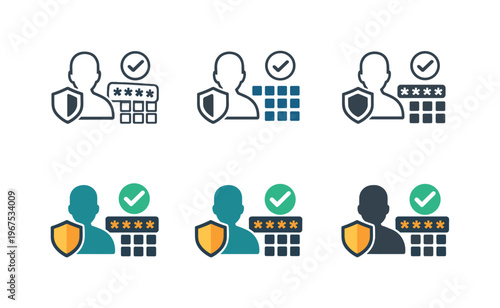 Visual metaphor depicting secure sign in procedure as a keypad panel combined with a guarded avatar outline and subtle