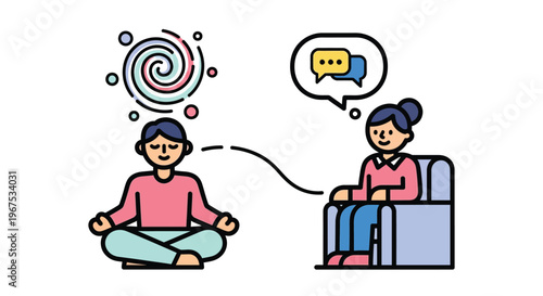 Woman meditates peacefully while another woman provides supportive therapy