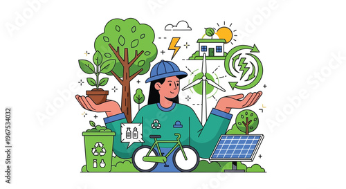 Eco friendly practices for a sustainable future with recycling and renewable energy sources combined