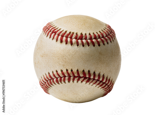 Εκτύπωση καμβά Isolated well-worn baseball with authentic textured surface and vibrant red stit